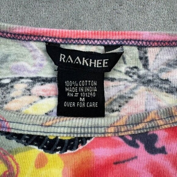 Raakhee Womens Shirt Medium Colorful 3/4 Sleeve Butterfly Rhinstone Y2K Rare - Picture 3 of 7